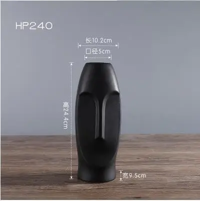 HP240 Скандинавские минималистичные керамические абстрактные вазы черного и белого цвета с человеческим лицом креативная декоративная витрина для комнаты Figue форма головы ваза - Цвет: HP240