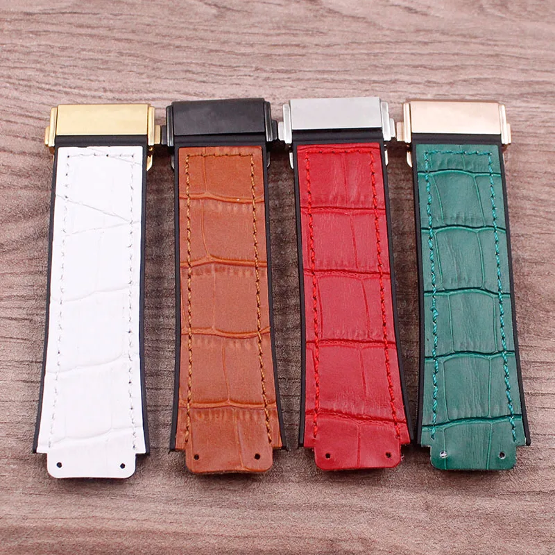 Watch Accessories Leather strap for Hublot 25mm*mm 19mm leather rubber silicone strap butterfly buckle ladies watch strap