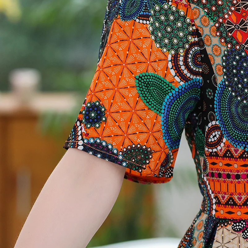 ASLTW летнее платье новая мода цветочный принт короткий рукав длинное для женщин