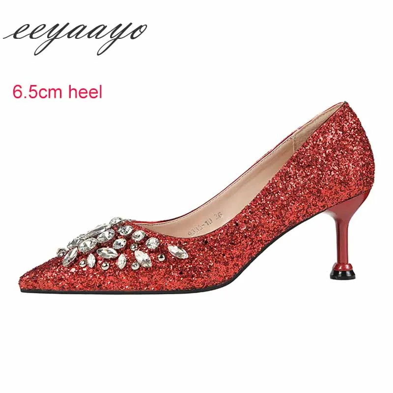 Red 6.5cm heel Г., новые весенние женские туфли-лодочки пикантные женские свадебные туфли на высоком тонком каблуке с острым носком, украшенные стразами золотистые туфли на высоком каблуке - Цвет: Red 6.5cm heel