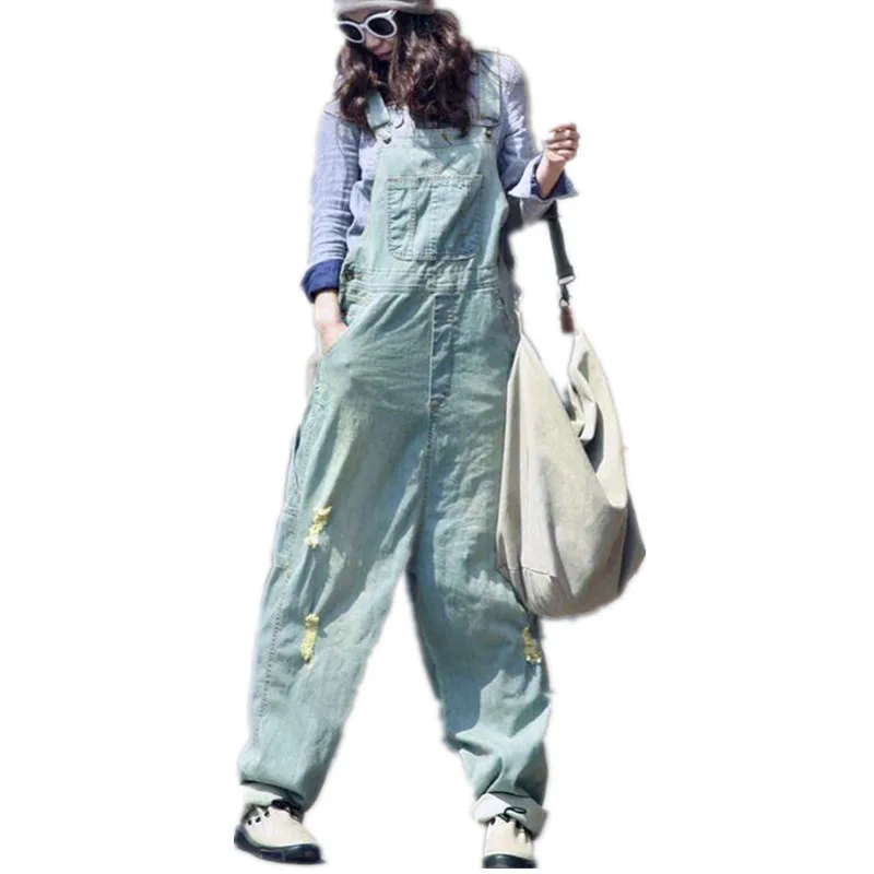 Free Shipping 2019 Fashion Casual Jumpsuits And Rompers With Hole Loose Hip-hop Overalls Suspenders Jeans With Pockets Plus Size