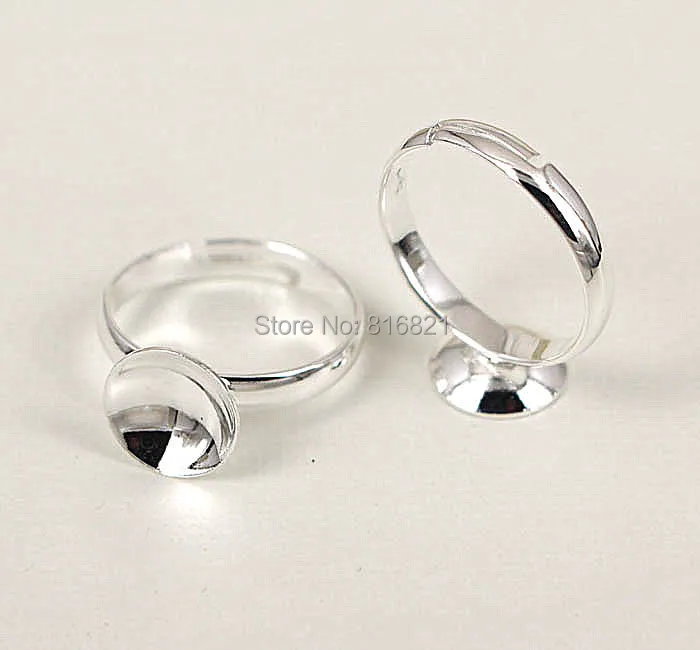 200pcs Silver Plated Brass Circle Bezel Tray Blank Rings Bases Settings Cabochons DIY Adjustable Ring DIY Findings