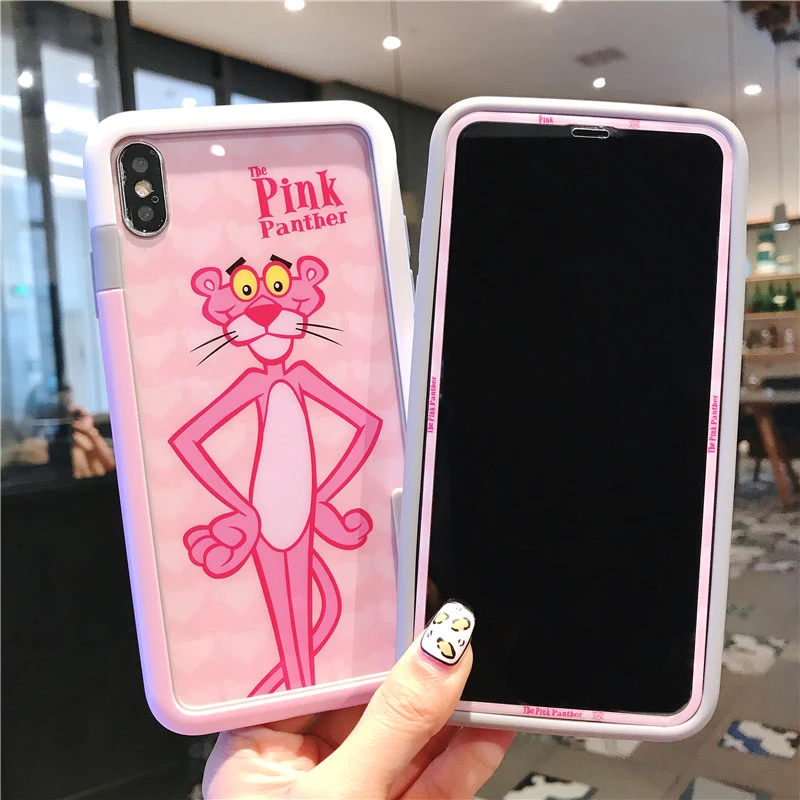 as the picture Для iPhone XS max пленка для экрана из закаленного стекла(передняя и задняя)+ мягкий бампер рамка для iPhone X XR мультфильм стекло flim - Цвет: as the picture