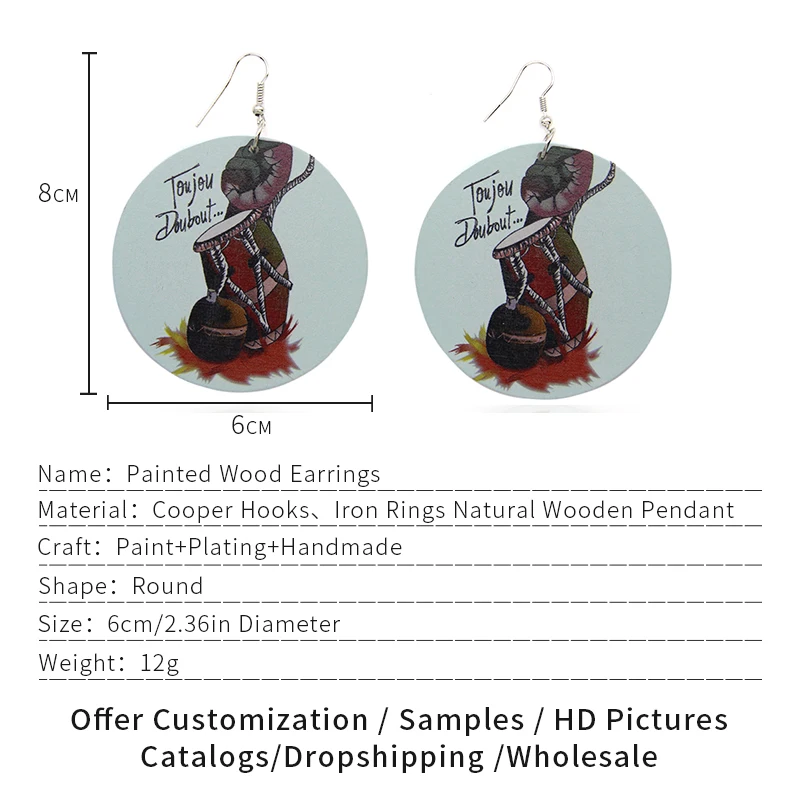 SOMESOOR в африканском стиле В этническом сила кулак деревянные серьги виде капель с