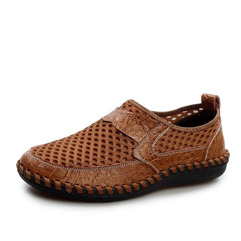 Chilazuban Size 38-48 4 Color Men Mesh Breathable Casual Leather Shoes Round Toe Patchwork Sneakers Handmade Male Footwear | Обувь