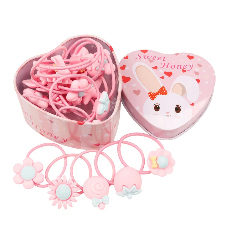 pink box pink 20 шт./лот, новинка, Подарочная коробка, для девочек, Мультяшные резинки для волос, эластичные милые повязки на голову, цветочные резиновые ленты Головные уборы, аксессуары для волос - Цвет: pink box pink