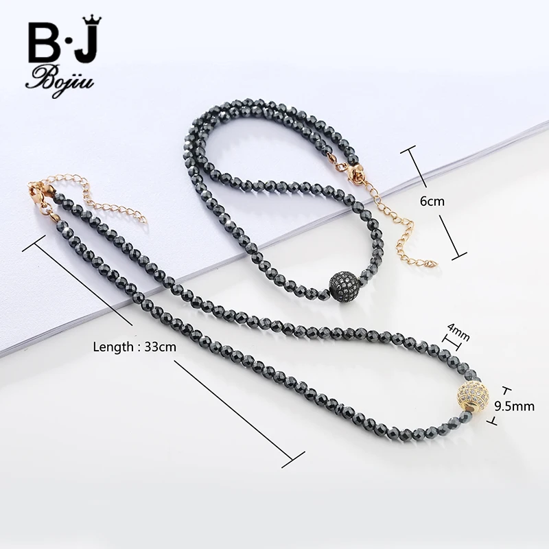 Женское ожерелье с цепочкой BOJIU из гематита бусинами и цирконом короткое для