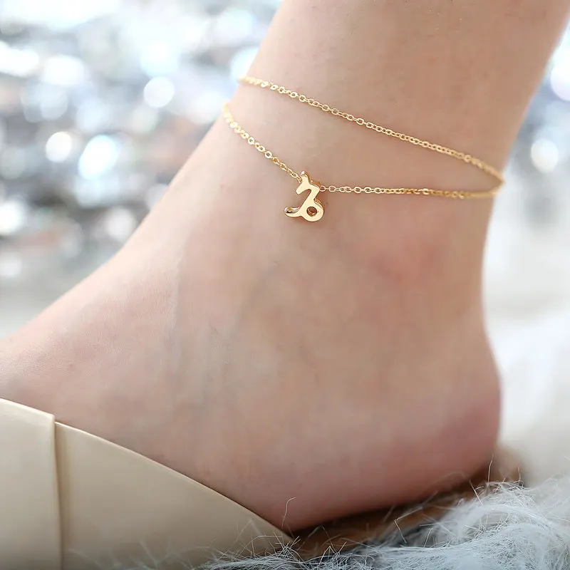 Capricorn IF ME многослойный 12 Созвездие зодиака знак Женские браслеты для щиколотки девушка золотой пляж лодыжки браслет на ногу модные ювелирные изделия подарки - Окраска металла: Capricorn