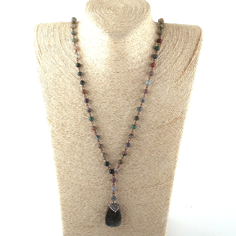 Fashion Bohemian Tribal Jewelry Rosary Chain Handmake Paved Stone Pendant Necklace | Украшения и аксессуары