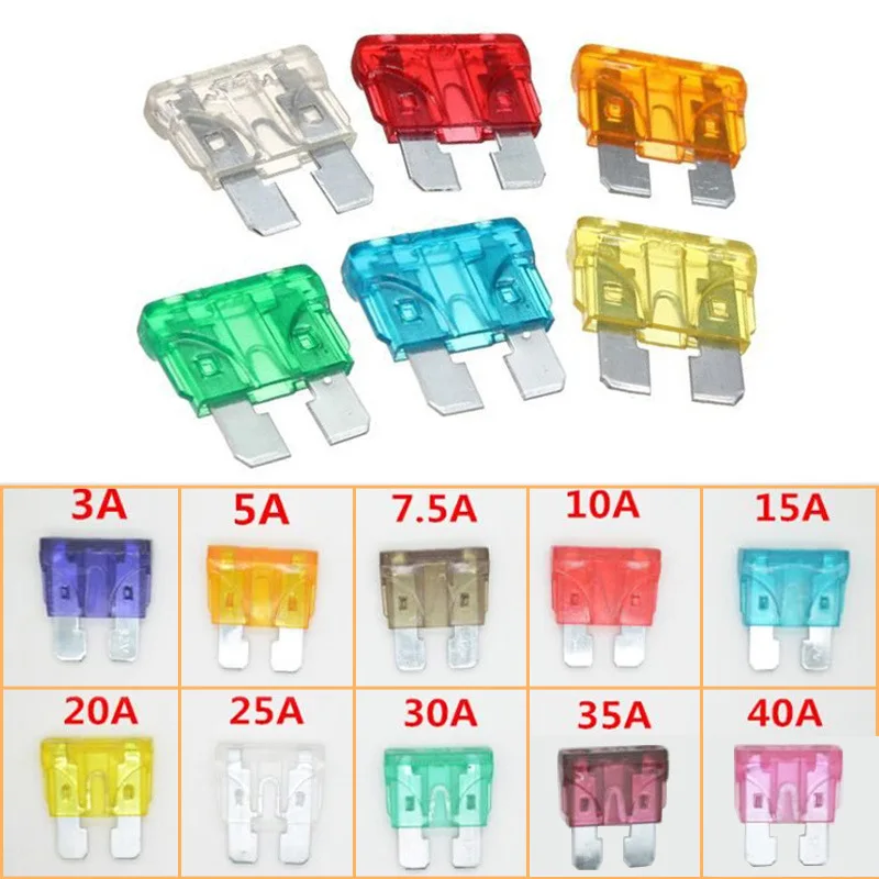 50pcs 3A 5A 7.5A 10A 15A 20A 25A 30A 35A 40A For Choice Middle Size Zinc Alloy Car Auto Motorcycle Boat Blade Fuse