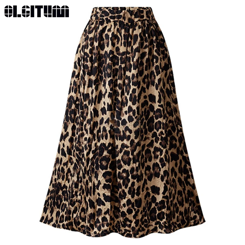 New 2018 Winter and Autumn Female Leopard Skirt Long Large Size Gold Velvet A-line Women SK268 | Женская одежда