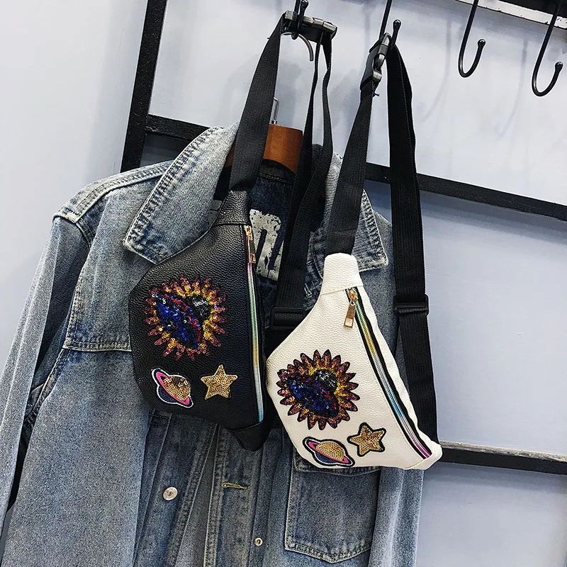 2019 модная женская поясная сумка из искусственной кожи с рисунком черного цвета