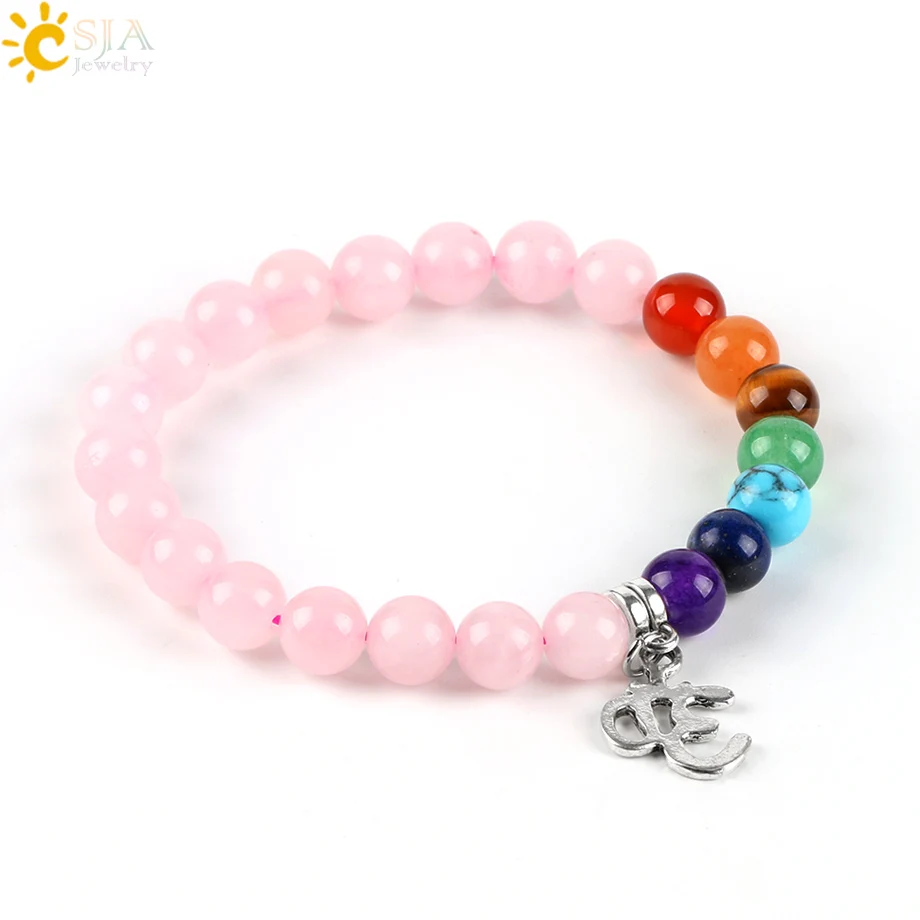 CSJA 7 Чакра женские браслеты и натуральный кристалл розы бусина Мала Дерево Будда