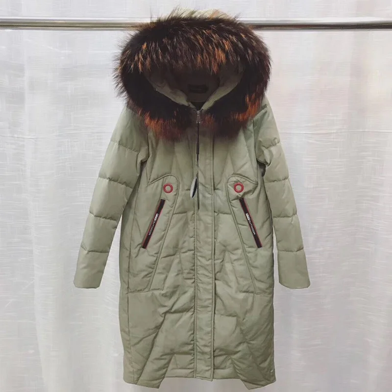Large Real Natural Raccoon Fur 2018 Winter Jacket Women Parka White Duck Down Jackets Thick Warm Coats Plus Size Long Jacke | Женская