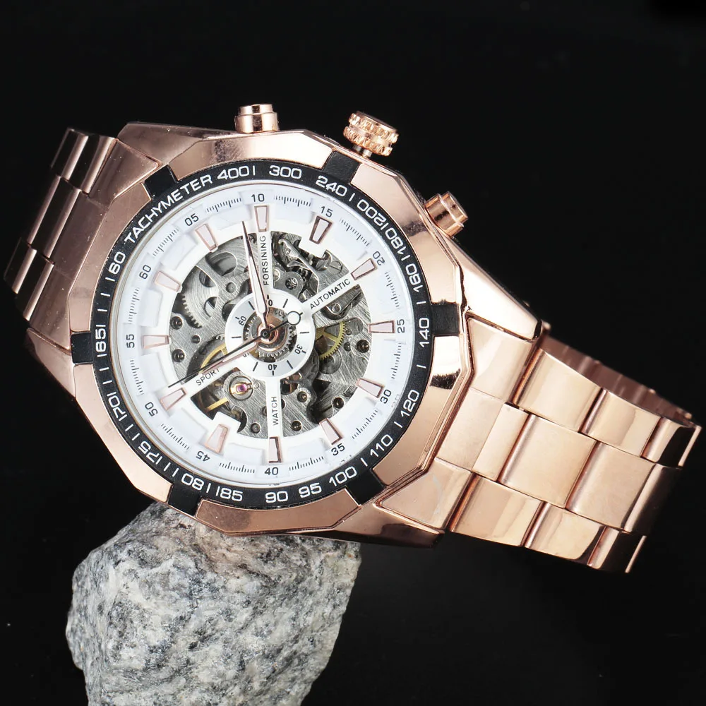 Автоматические Роскошные мужские часы FORSINING в стиле стимпанк додекагон тахиметр