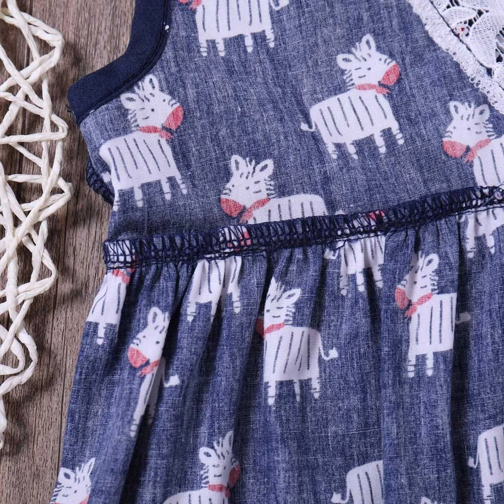Children Kid Girls Cartoon Print Bowknot Lace Princess Party Dress Clothes Girl Clothing Set Summer #25 | Детская одежда и обувь