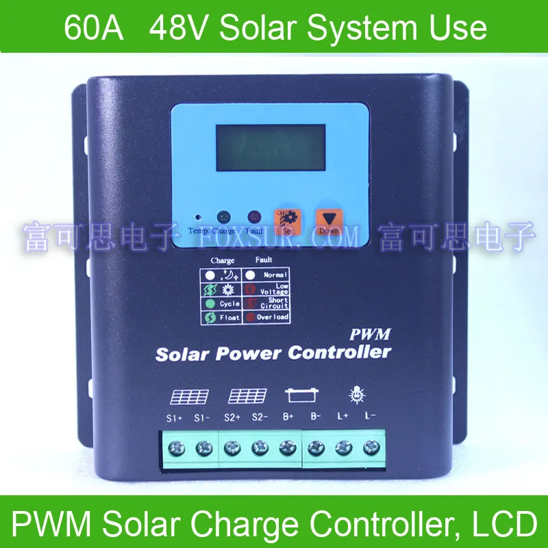 

60A 48V PWM Solar Charge Controller, with LCD display battery voltage and capacity, HiQuality Display Charging for Off Grid PV C