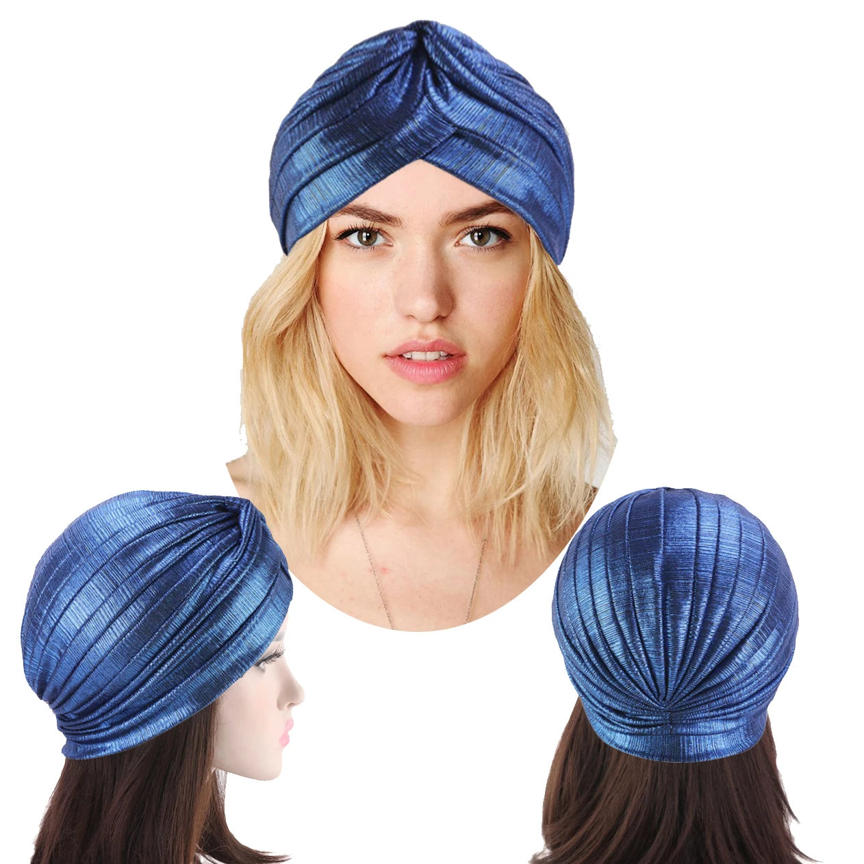 Metallic Woman Turban Headband Hairwrap Bandanas Solid Accessories Headwear Female Turbans for Girls Hat Cap 2019 6 Colors| |