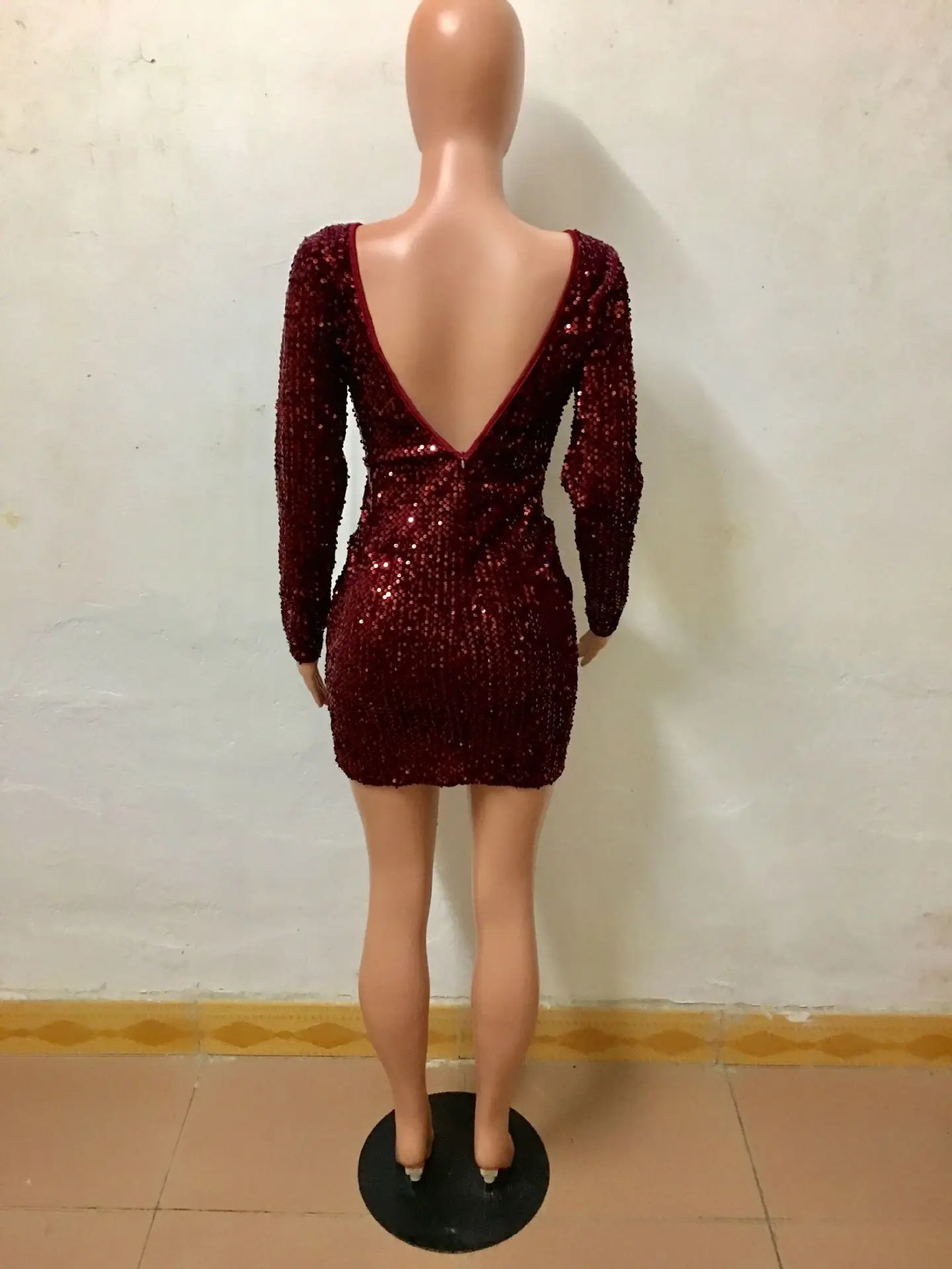 Модные женские bodycon блеск блесток красное платье Сексуальная спинки с длинным рукавом vestidos vestido платья для вечеринок Украина одежда sukienki