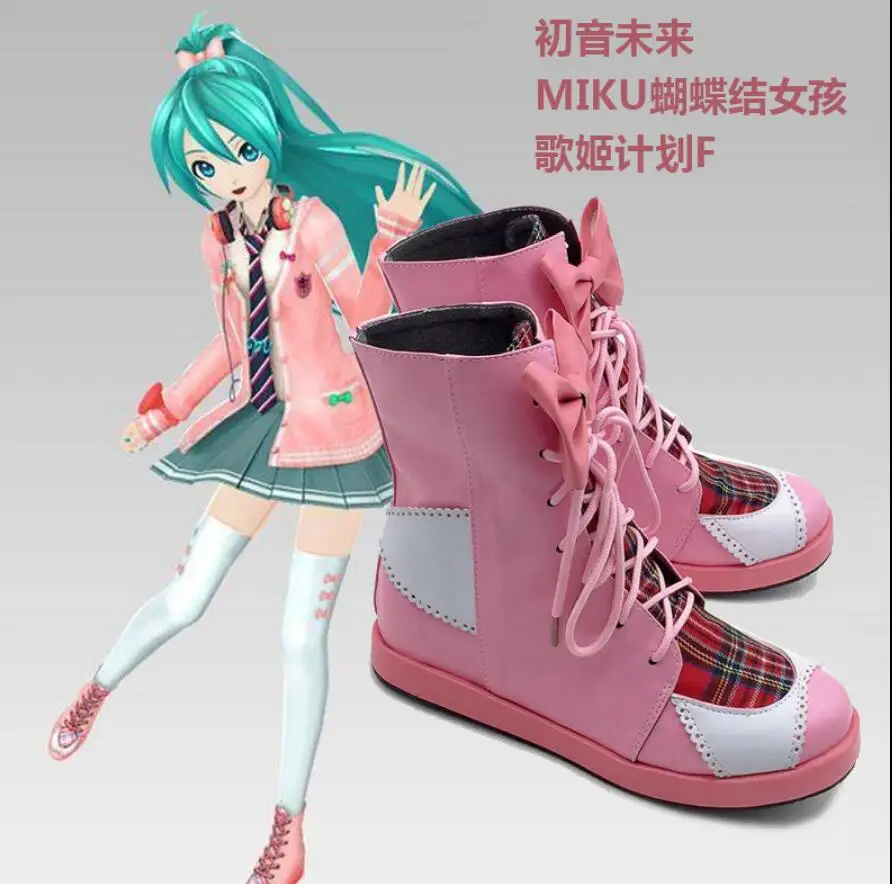 Hatsune Miku vocaloid vida f; обувь для костюмированной вечеринки в стиле аниме; ботинки в стиле Лолиты для девочек; kawaii; обувь с бантом; ботинки в стиле панк на заказ