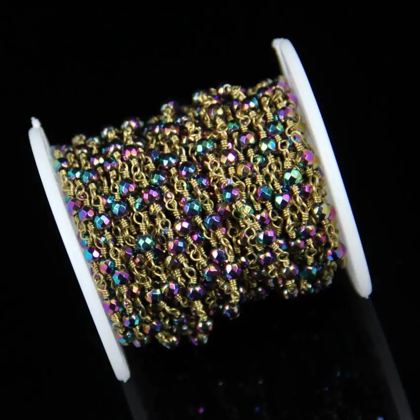 Faceted Round Iron Pyrite Beads Chains 4mm Rainbow Titanium Plated Wire Wrapped Golden Links Bracelets | Украшения и аксессуары