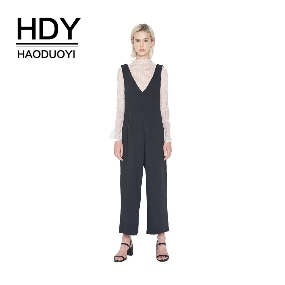 Женские плиссированные брюки HDY Haoduoyi комбинезон с широкими штанинами и v образным