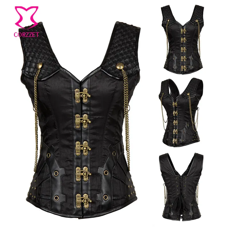 Корсет Corzzet большого размера черный корсет из кожи и парчи в стиле стимпанк
