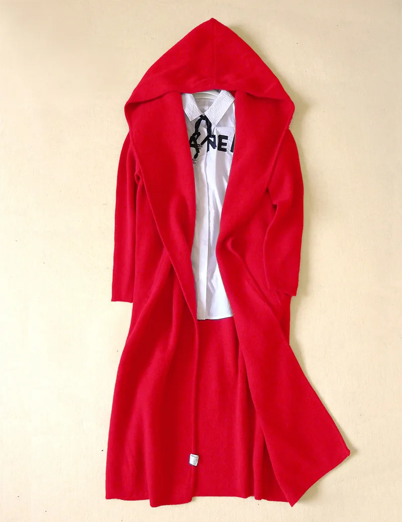 mink cashmere lambswool blend thick knit women's fashion hooded cardigan overcoat M/L