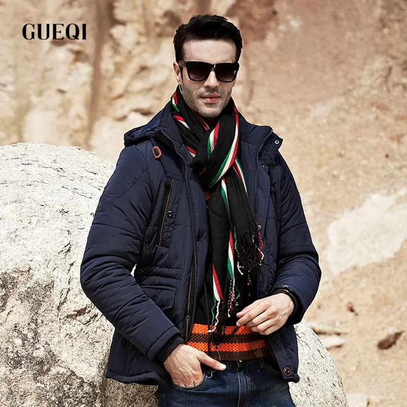 GUEQI Winter Men Fashion Warm jackets Men's Classic Casual Parkas Hooded Outerwear Man Cotton Coats Size M-3XL 0525 | Мужская одежда