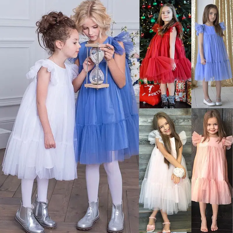 2018 Hot New Toddler Kids Baby Girl Short Sleeve Mesh Cute Princess Party Wedding Tulle Tutu Dress Outfits Clothes 3-7T | Детская одежда