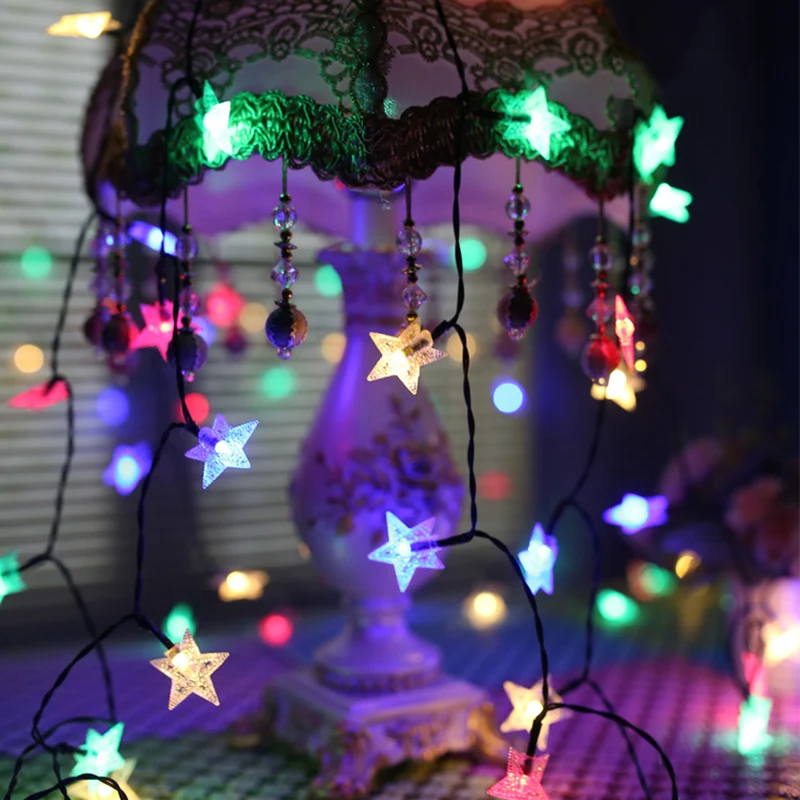 Декоративная гирлянда со звездами на батарейках 40 светодиодов|Праздничное