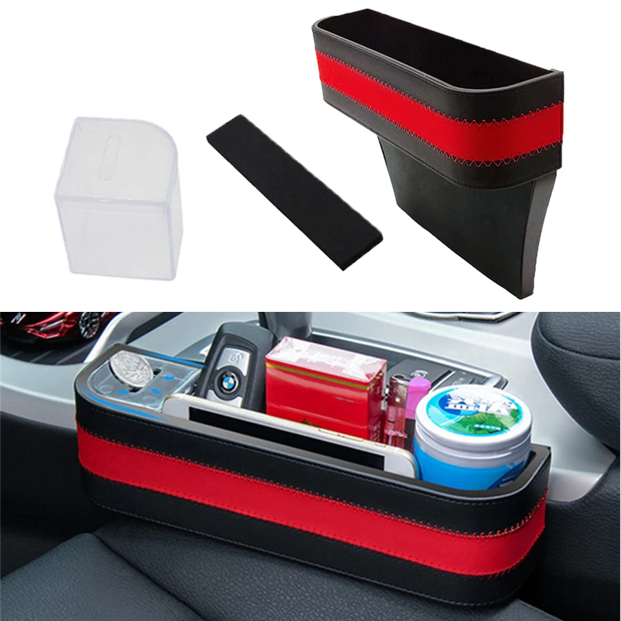 

1PC Black PU Leather+ABS Car Armrest Storage Organizer Between Front Seats Car Seat Gap Filler for Stuff Cellphone Coin