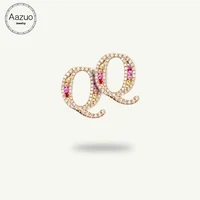 aazuo 18k jewelry rose gold natural coloured gemstone real diamond initial lucky 26 letters stud earring gifted for women trendy