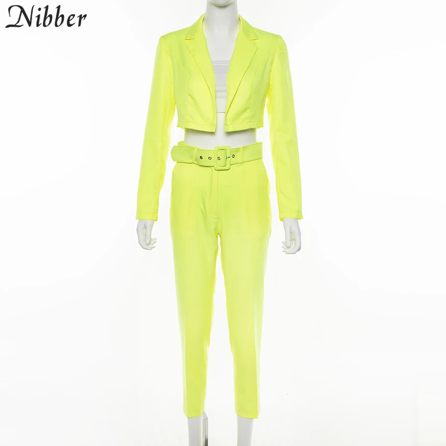 Nibber, неоновый цвет, тонкое пальто, кардиган, pantalon femme, 2 предмета, костюмы для женщин,, осень, зима, для офиса, для девушек, уличный повседневный комплект