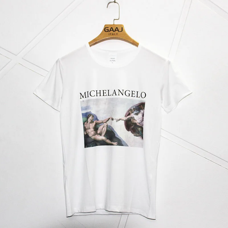 GAAJ Michelangelo T Shirt Women Print Lovers Woman T-Shirt Cotton Clothes O Neck Ladies Tops Tee W06PZ# | Женская одежда