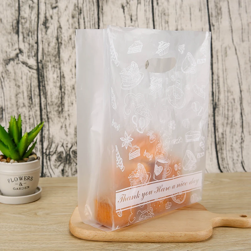 

20*30 100pcs Gift Bags Wedding Handles For Cookies Jewelry Bag Gift Bag Plastic Print Storage Shopping Bag Shops Clothes Package