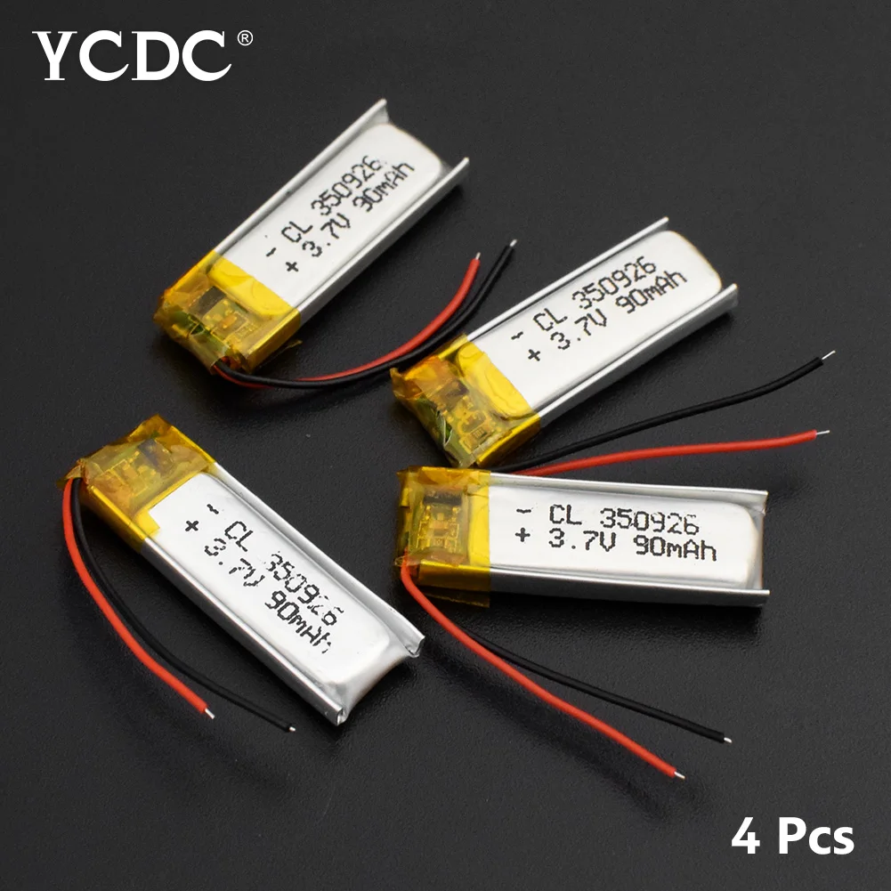 4Pcs 1/2/4 шт. перезаряжаемый 3,7 dc-двигатель, напряжение 90 мА/ч, литий-ионный аккумулятор 350926 литий-полимерные батареи для MP3 MP4 MP5 BLUETOOTH гарнитура gps - Цвет: 4Pcs