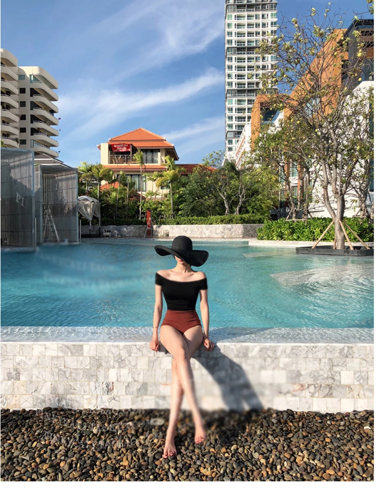 Newest One Piece Women Swimsuit Patchwork Sexy Push Up Swimwear Off Shoulder Vintage Bathing Suits Summer Ladies Bodysuits