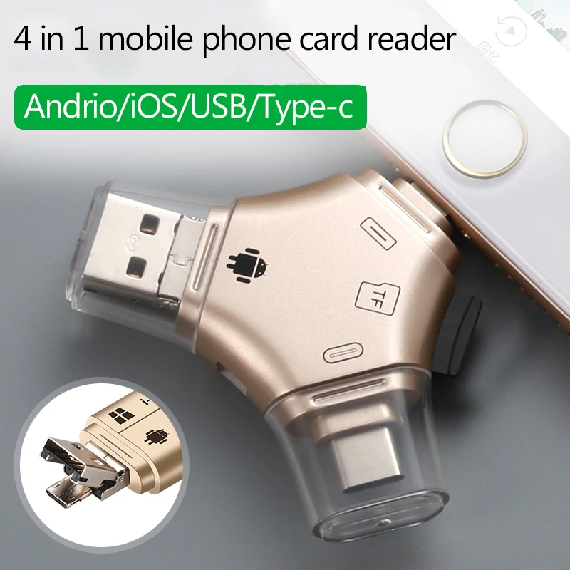Многофункциональный адаптер OTG 4 в 1 микро Конвертер SD TF кардридер для iPhone iPad Mac