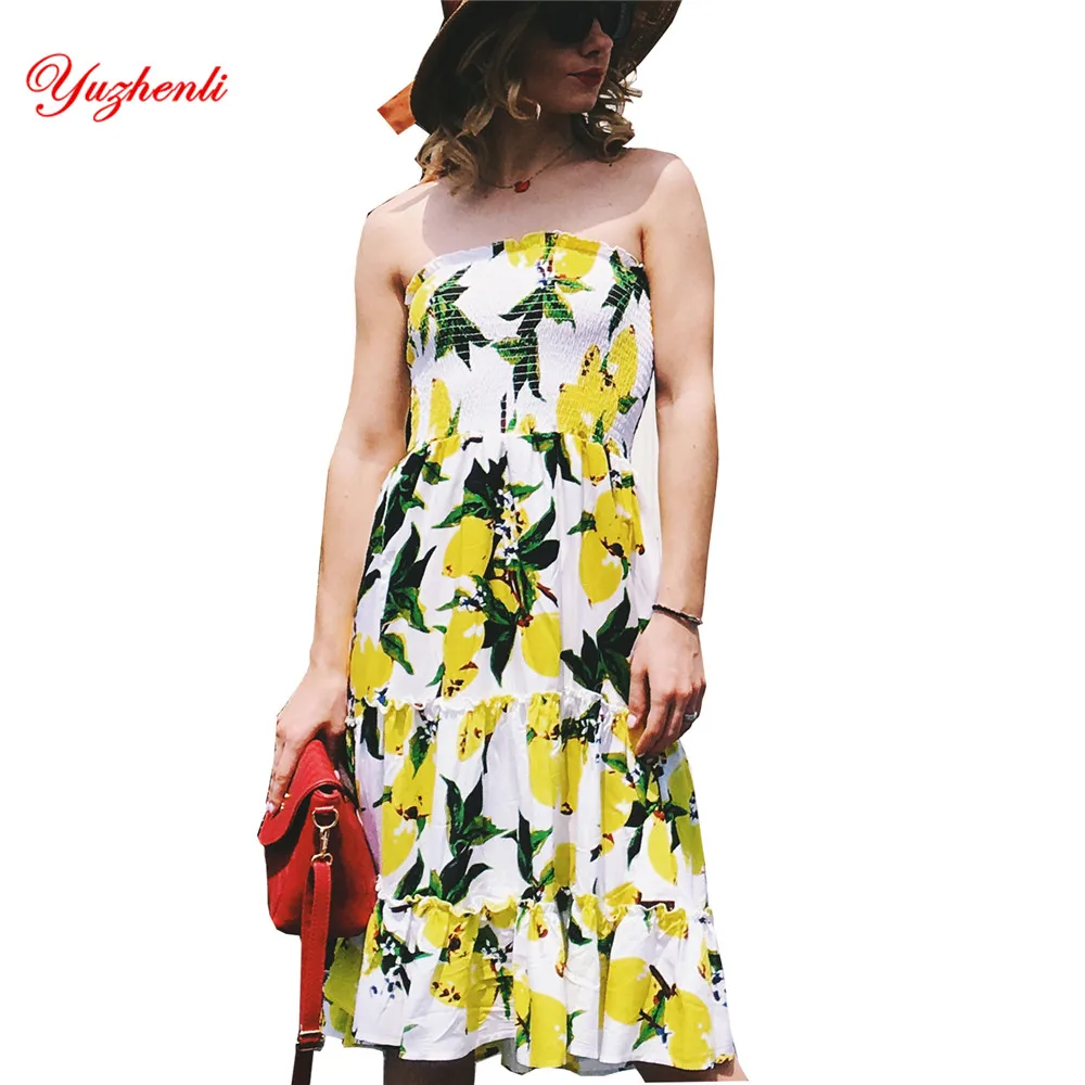 Новинка 2018 летнее женское сексуальное платье Бохо без бретелек пляжное спинки