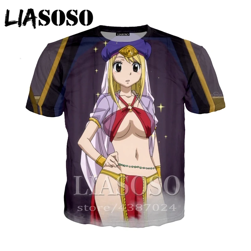 LIASOSO Новое поступление сексуальная девушка Lucy Heartfilia 3d печать Милая футболка