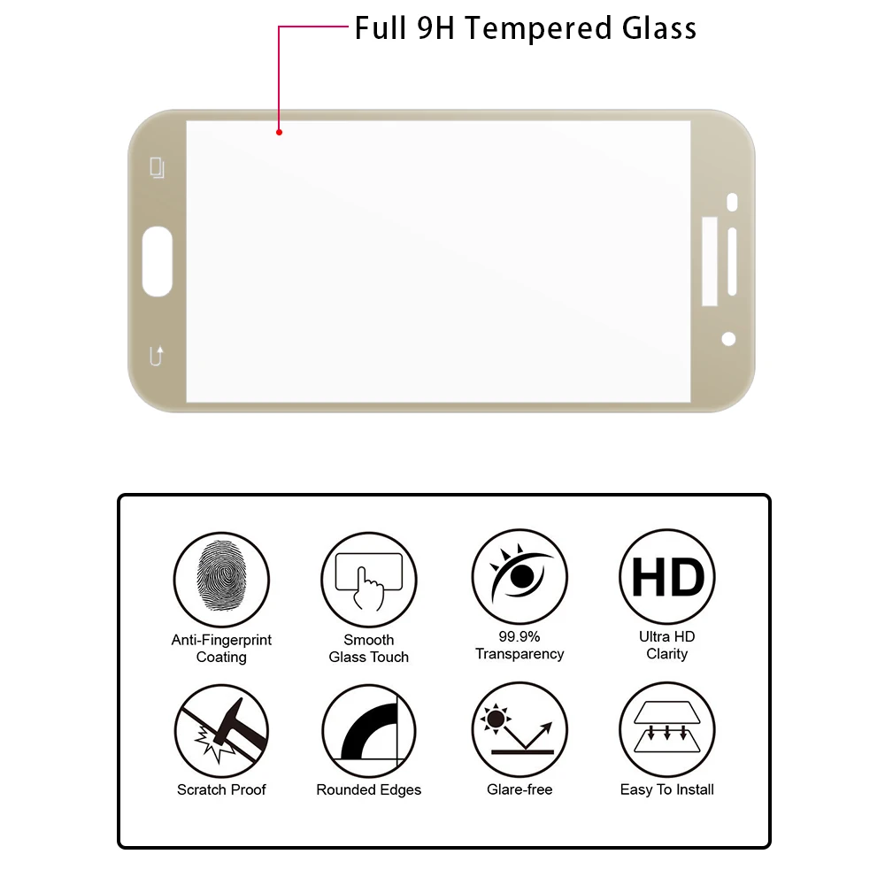 VRURC Tempered glass for Samsung Galaxy A3 A5 2017 A320F A320 SM-A520F A520 Screen protector 2.5D Full cover 9H Protective Film | Мобильные