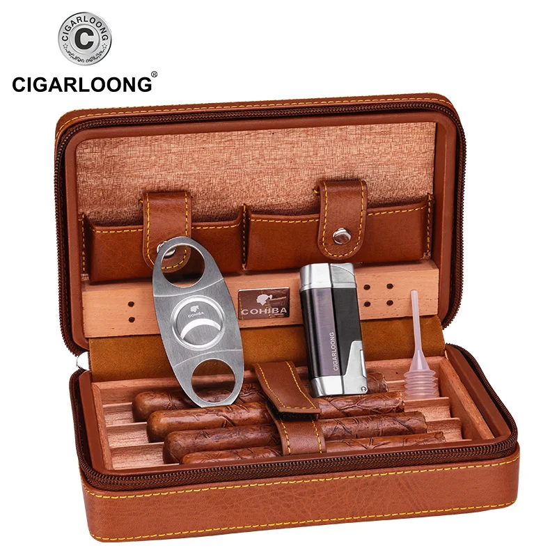 COHIBA черный/коричневый кожаный чехол для сигар с отделкой из кедра хьюмидор