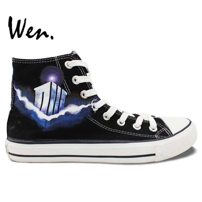 

Wen Hand Painted Shoes Doctor Who Birthday Gifts Design Custom High Top Black Canvas Sneakers for Men Women's Gifts