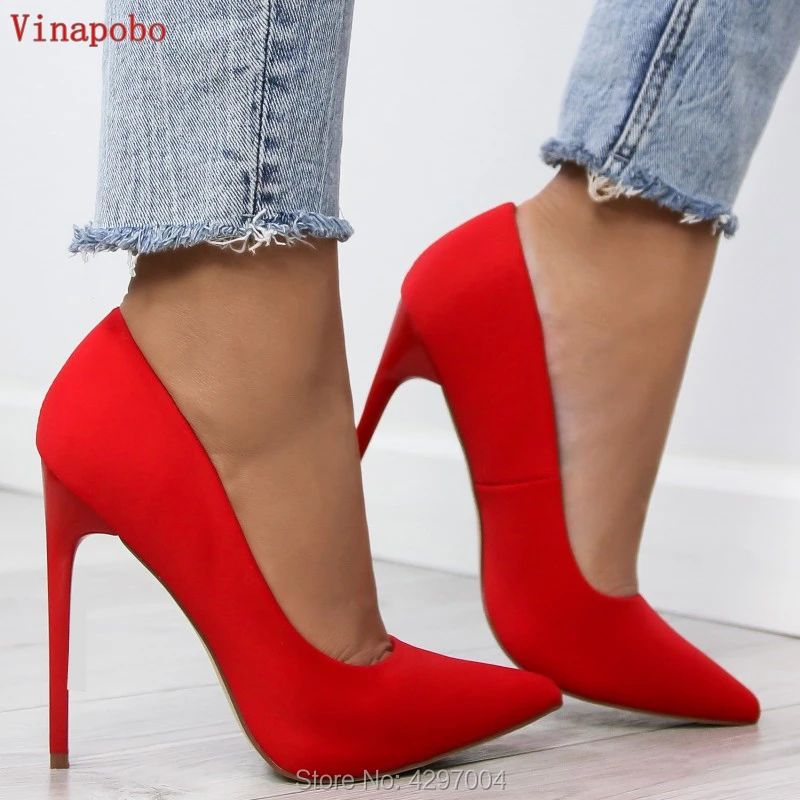 

Vinapobo Spring summer Woman satin pumps Pointed Toe Fashion Stiletto High Heels elegant Black Office Shoes For Women Party Shoe