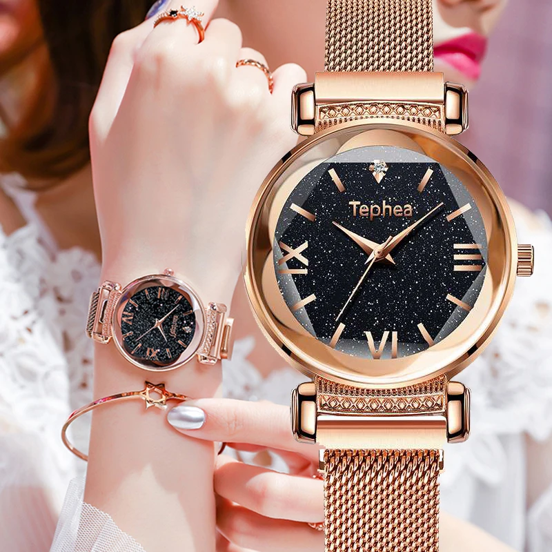 Часы женские кварцевые водонепроницаемые с магнитной застежкой розовое