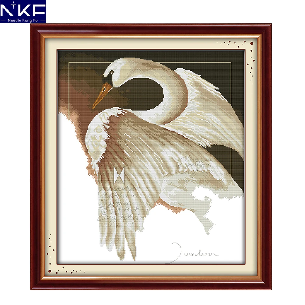 

NKF A Swan Cross Stitch Kits Printing for 14CT or 11 CT Count Fabric Stamped Fabric Cross-stitch Kit Embroidery Needlework