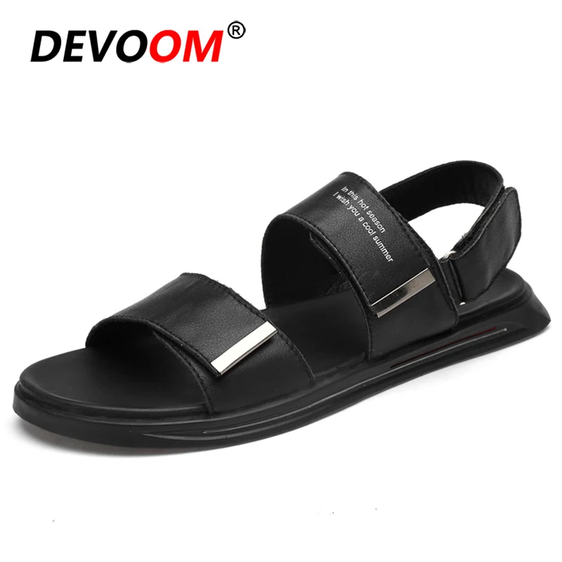 Sandals-Black Летняя Уличная обувь из натуральной кожи; Мужская обувь; Tong Homme; мужские вьетнамки; мужские шлепанцы; шлепанцы для ванной; черные мужские сандалии - Цвет: Sandals-Black