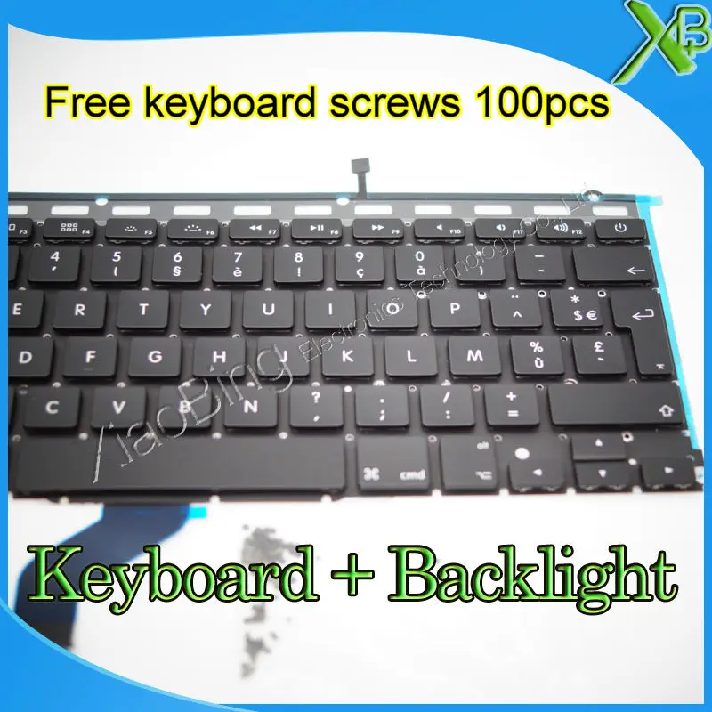 Совершенно новая Французская клавиатура AZERTY FR + Подсветка 100 шт. винтов