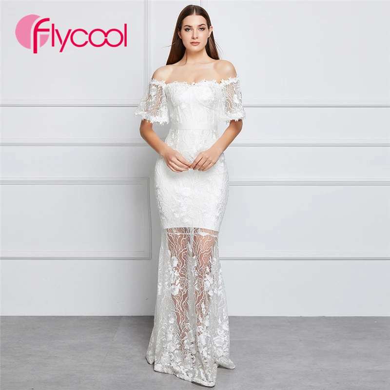Flycool 2019 сексуальное летнее вышитое Сетчатое Бандажное Платье женское белое с